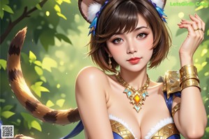 A woman in a cat costume is posing for a picture.