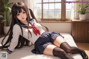 A woman in a school uniform posing for a picture.