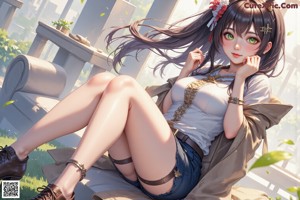 A woman in a bikini sitting on a window sill.