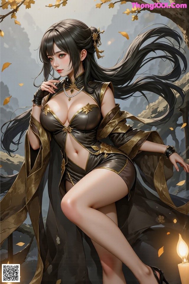 Hentai - The Frozen Elegance That Melts Starlight Set.2 20250106 Part 6 No.c276ee A woman in a black and gold outfit sitting on a tree.