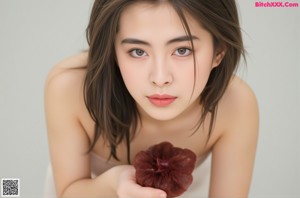 A woman in a white shirt is posing for the camera.