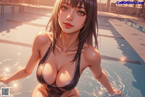 A woman in a bathing suit is standing in a pool.