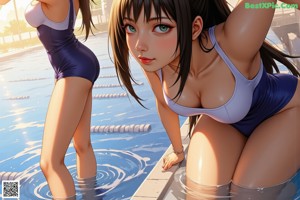 A woman in a bathing suit standing in a pool.